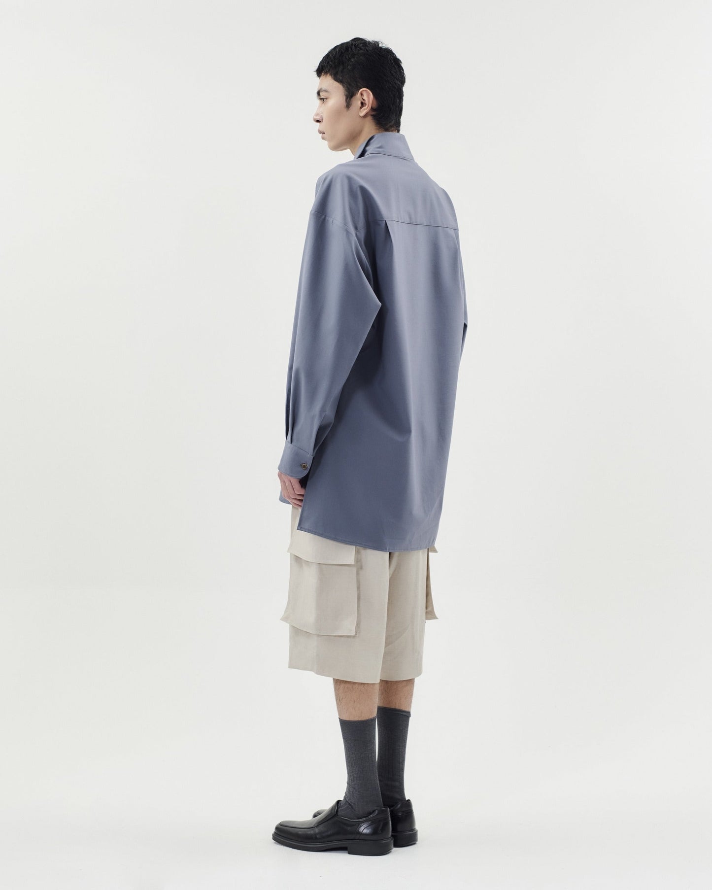 TAOSCHIR F01A-B02401 Overlap-Front Tunic Shirt Gray Blue back
