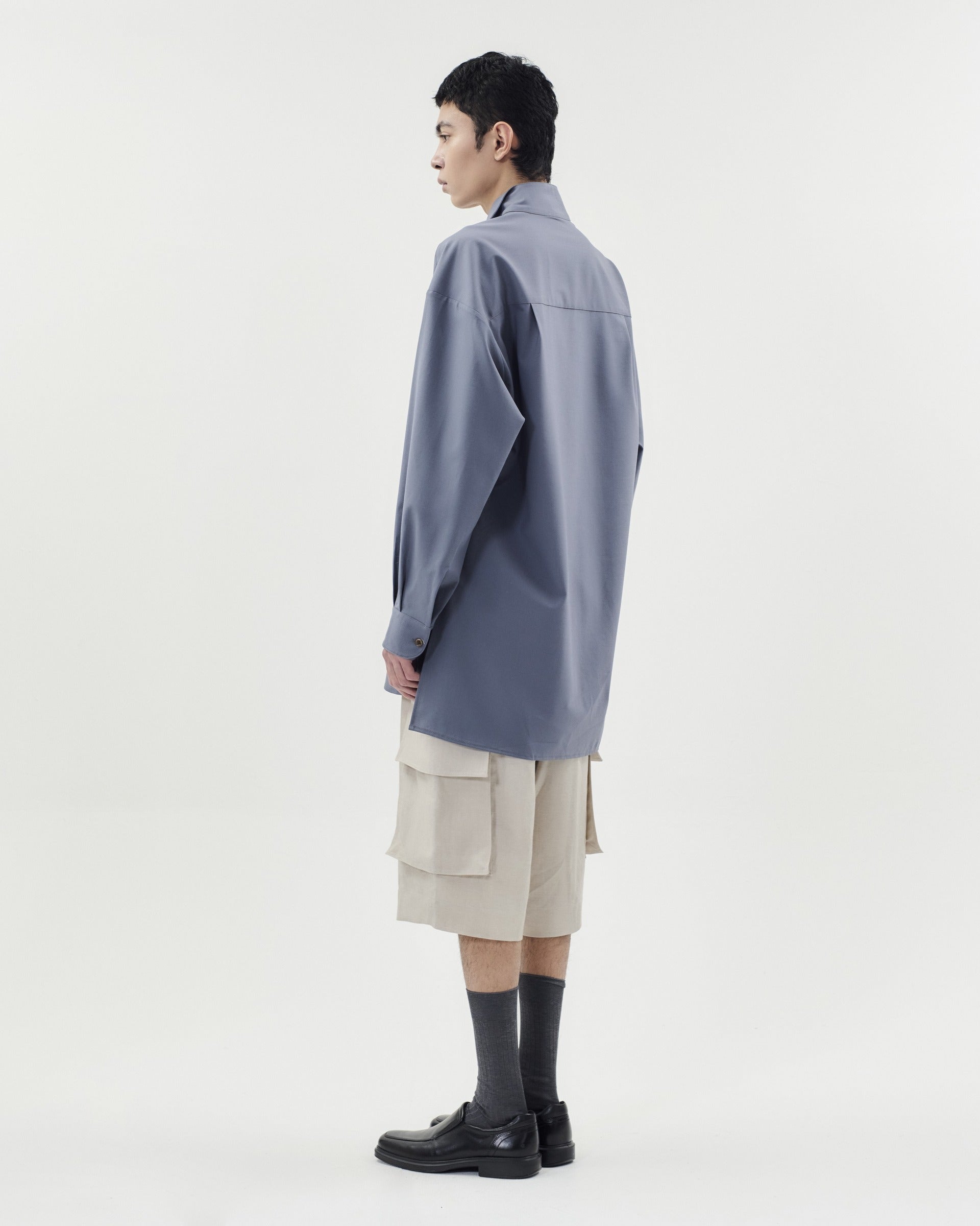 TAOSCHIR F01A-B02401 Overlap-Front Tunic Shirt Gray Blue back