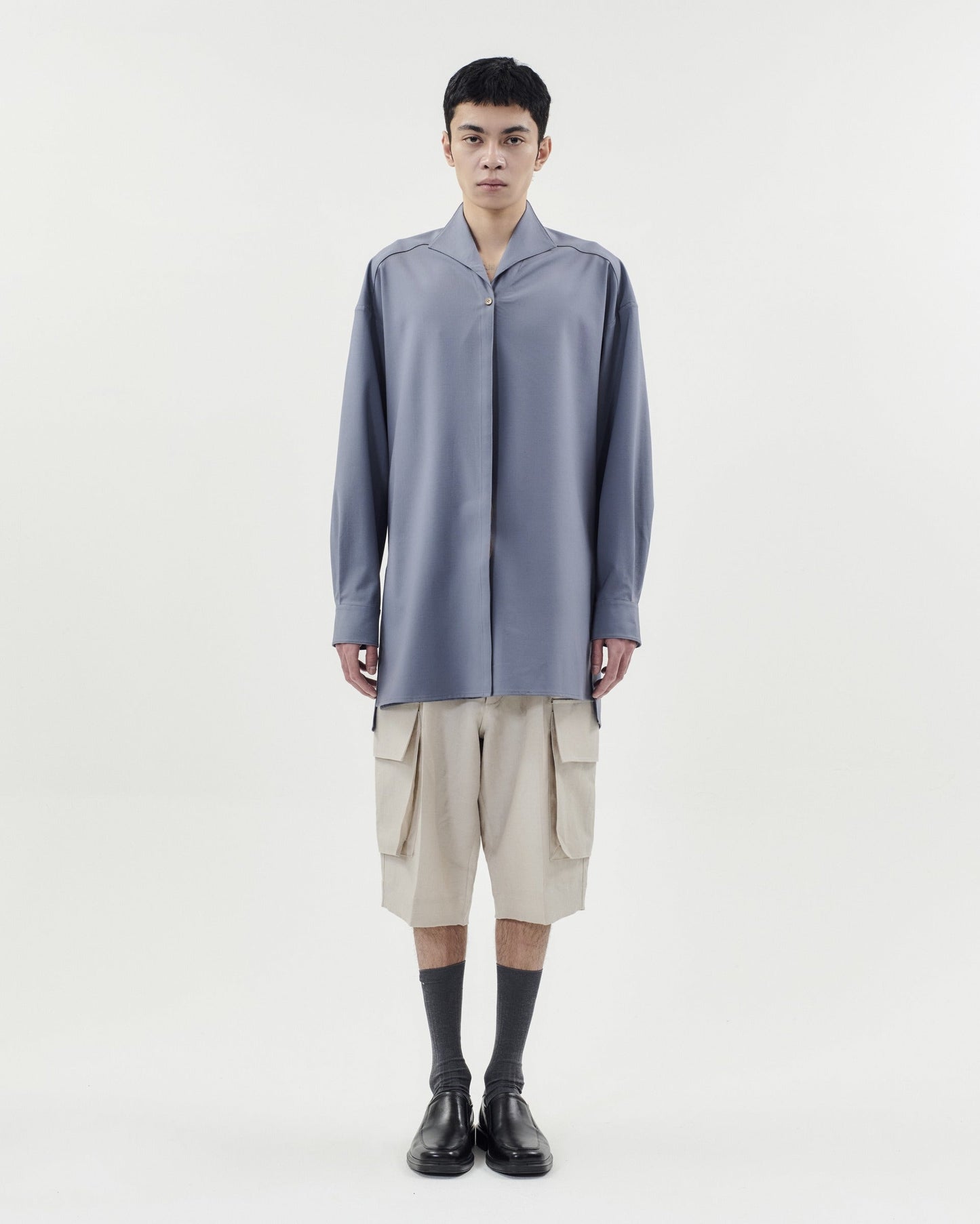 TAOSCHIR F01A-B02401 Overlap-Front Tunic Shirt Gray Blue detail 1