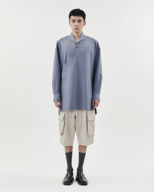 TAOSCHIR F01A-B02401 Overlap-Front Tunic Shirt Gray Blue front